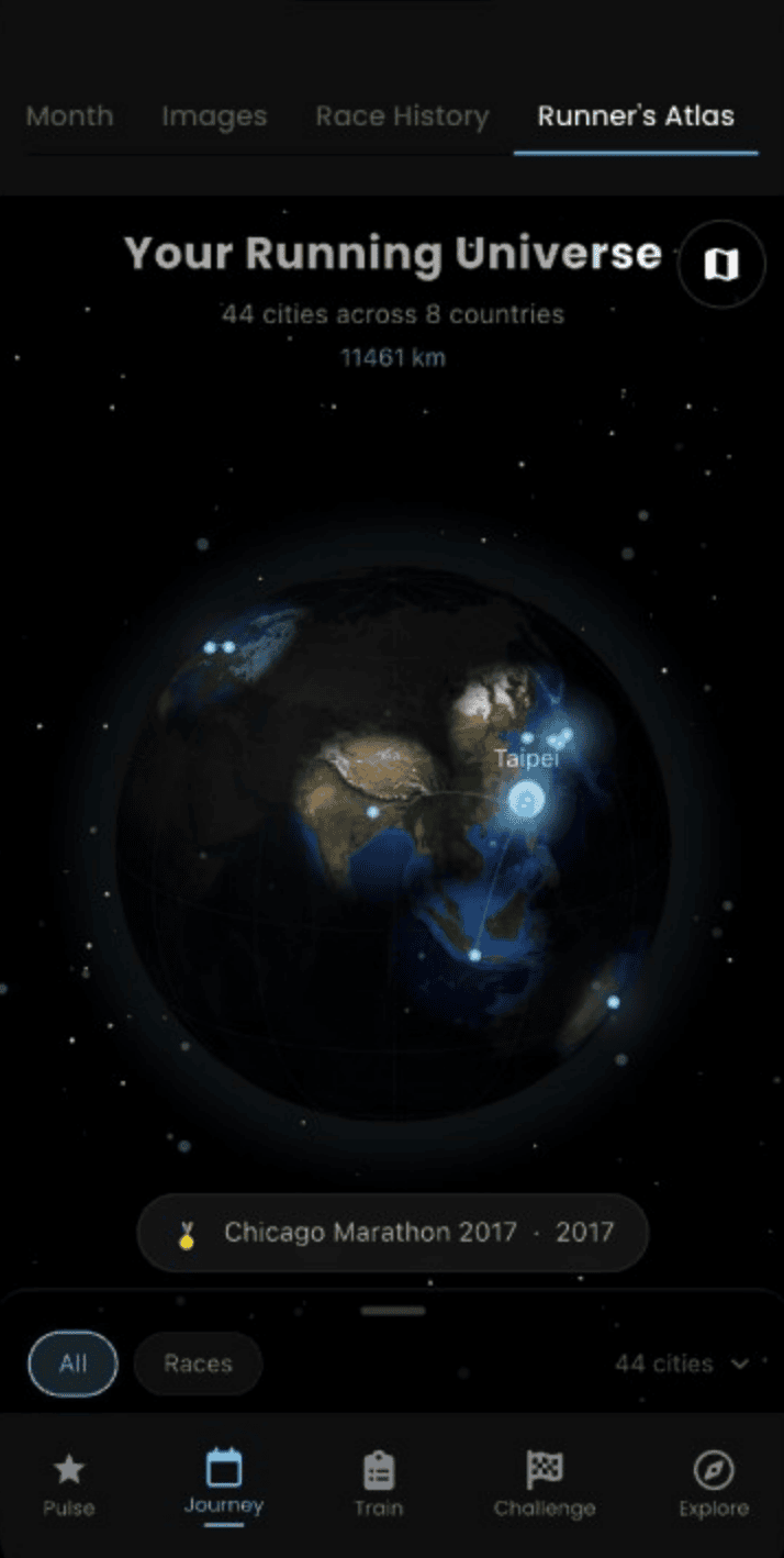 NexRex Runner's Atlas globe on mobile